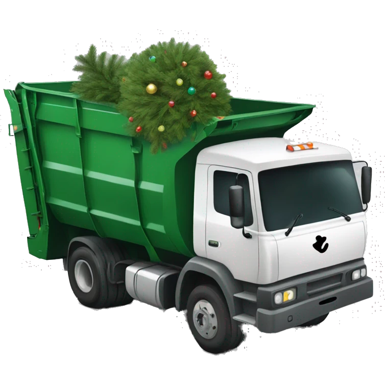 Happy garbage truck picking up Christmas tree emoji