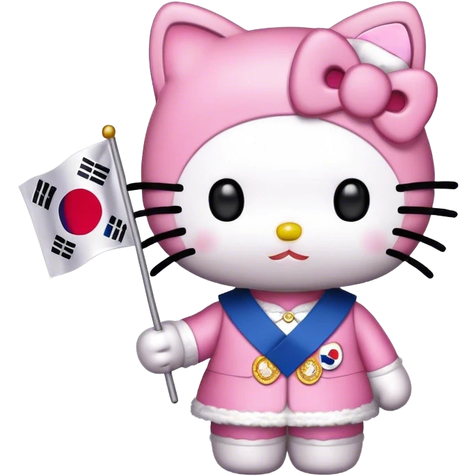 Hello Kitty pink holding korea flag emoji