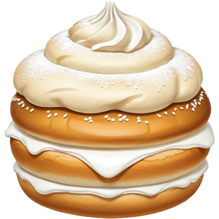 semla bun with fluffy cream in the middle and powdered sugar the top bun emoji