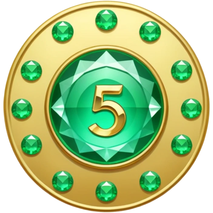 A round emerald sign for a paid subscription and level 5 jewels with the number emoji