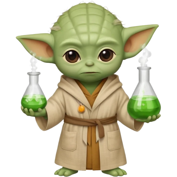 90 Full-body image of Baby Yoda in his beige/light brown linen robes as a scientist emoji
