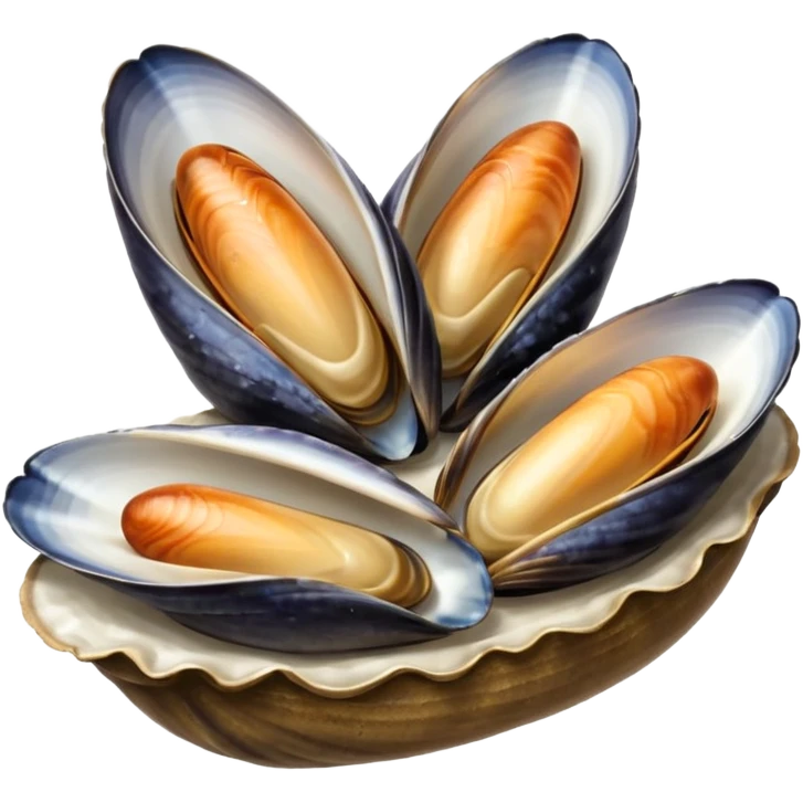 simple cartoon emoji of 3 open mussels emoji
