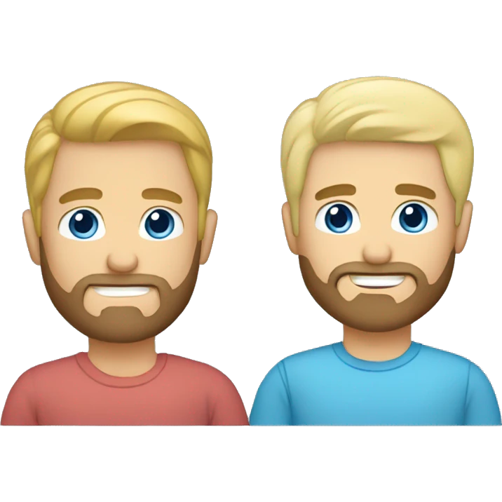 Gay male couple. One Blond hair and blue eyes. The other one has dark hair and brown eyes and a beard.  emoji
