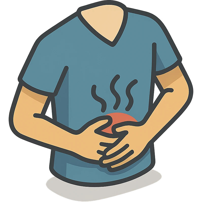 torso in clothing, painful stomach, hands holding stomach, waves of pain, 2d isometric style, shadows and highlights, no face and legs, only torso in clothing, stomach, hands and pain, transparent background emoji
