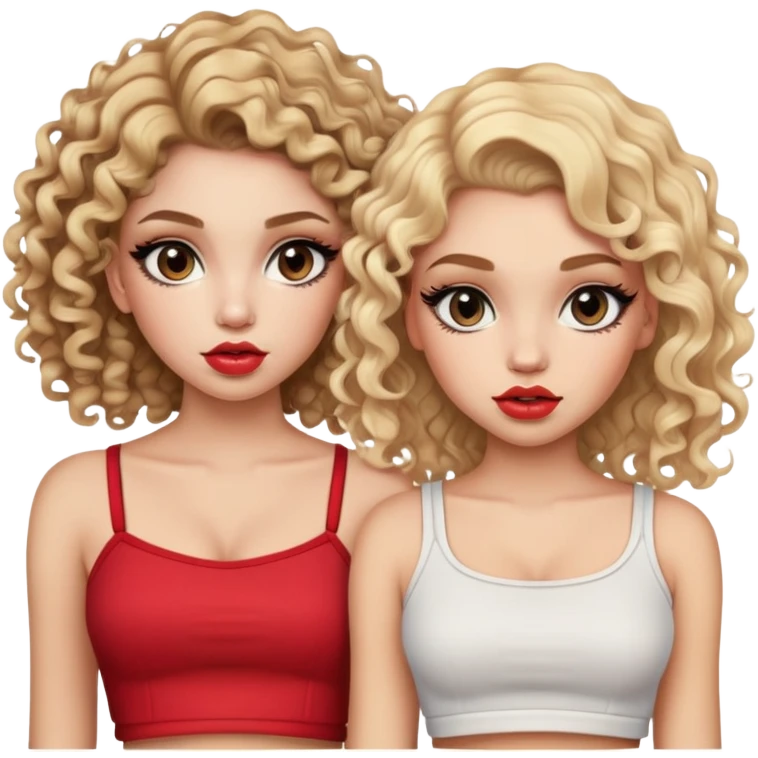 Two teenage girls together, one blonde and one with curly brown hair, both with heavy makeup, big lips, crop tops and choni style clothing emoji