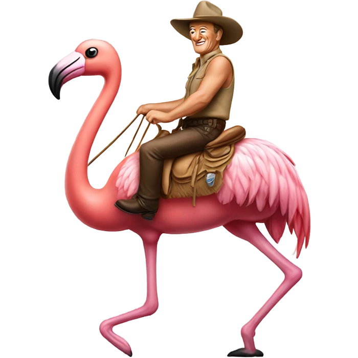 John Wayne riding a flamingo emoji