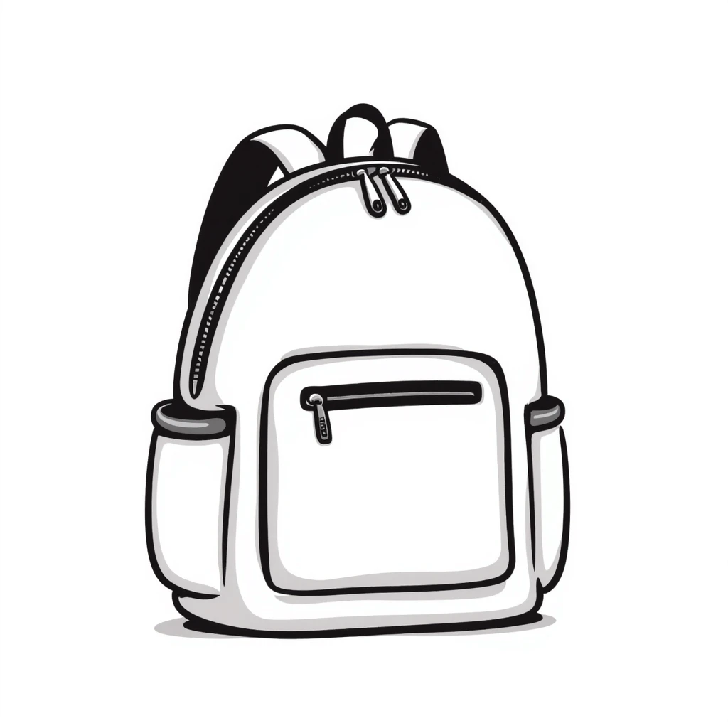 a backpack with pockets, zippers, and straps, in pastel colors dd9fb0, ffc6d3, a3bfc9, c4bee2, f1b091, detailed hand-drawn doodle style emoji