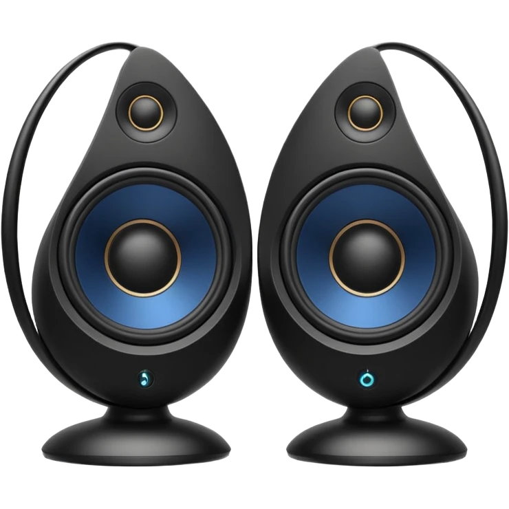 pair of speakers emoji, deep matte black metal body, circular speaker cones with subtle depth, smooth rounded edges, minimalistic futuristic 3D style, luxury aesthetic emoji