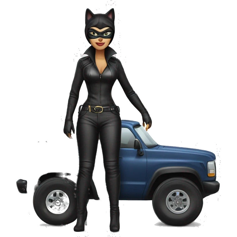 Cat woman in leather, Land yacht monster truck  emoji