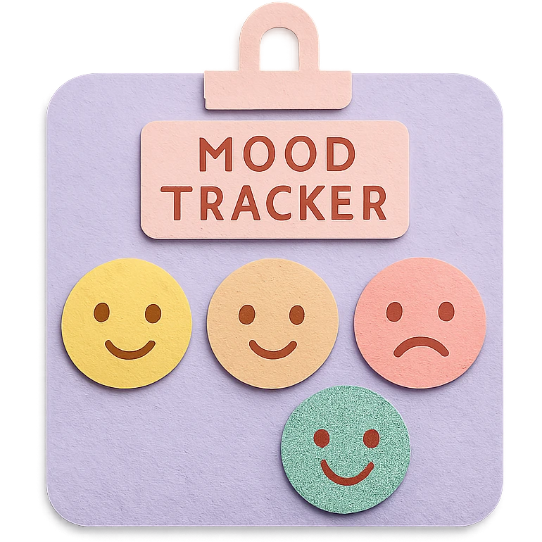soft pastel mood tracker with round smiley faces, no shadow, soft and cozy paper craft style emoji