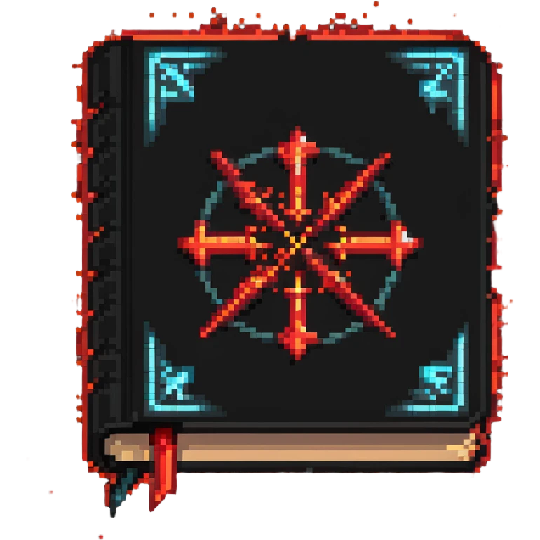 red spellbook emitting magical glowing runes and sparkles emoji