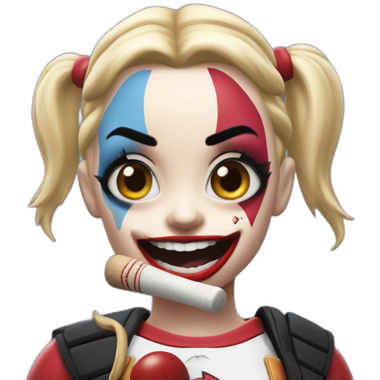 Harley Quinn with chewing gum and baseball bat emoji