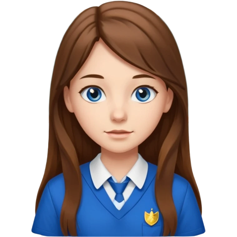 high school class room with a pretty female high school student with long brown hair, blue eyes emoji