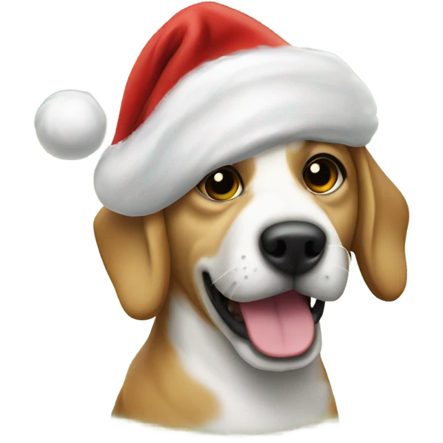 dog by christmas tree with a santa hat on emoji