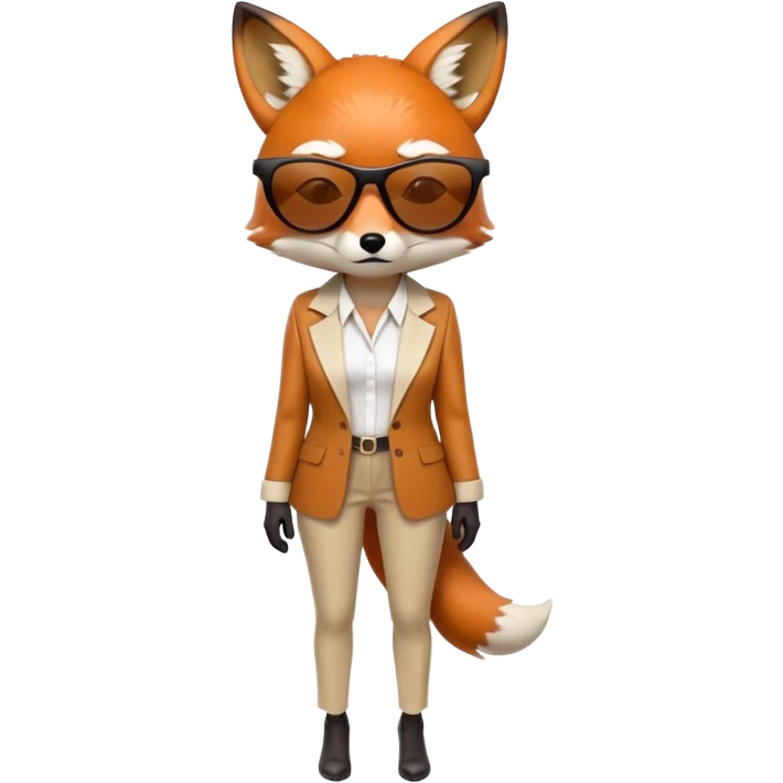 serious anthropomorphised female fox in stylish outfit with sunglasses, back facing the viewer, head down, extremely sad and dejected posture and expression, full-body view emoji