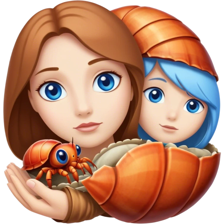 Beautiful blue eyed princess hiding in hermit crab shell emoji