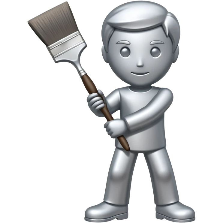 A paintbrush that transforms into a human metal silver silhouette sculpture emblem, symbol of artistic identity, with a highly polished silver metallic finish emoji