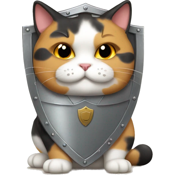 Fat calico cat with a shield  emoji