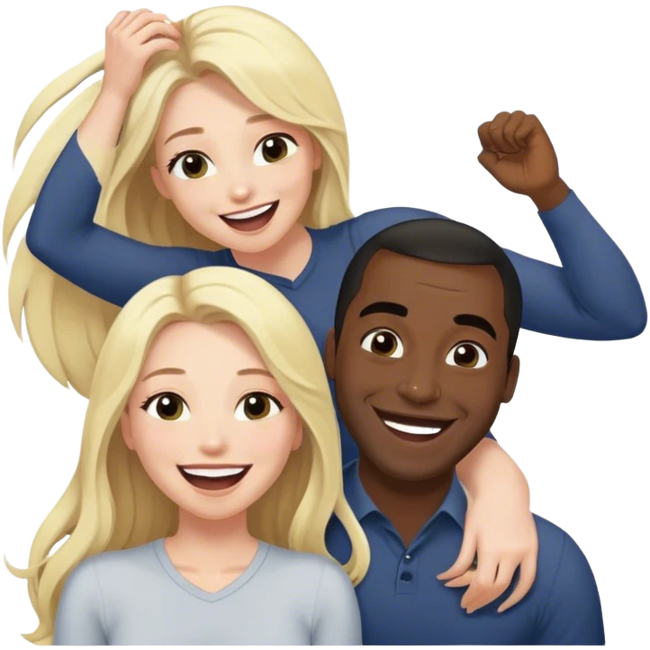 blonde with grey eyes and long hair lifts black british man above her and laughs emoji