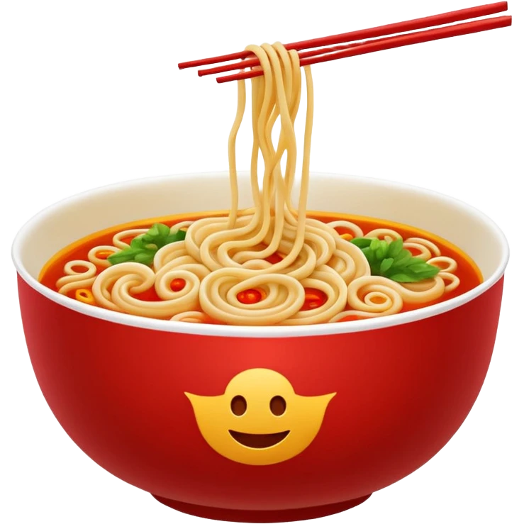 Chinese cuisine humanless avatar in bright emoji-style illustration. Noodles bowl, red and gold colors, simple shapes, flat design, bold and energetic. emoji