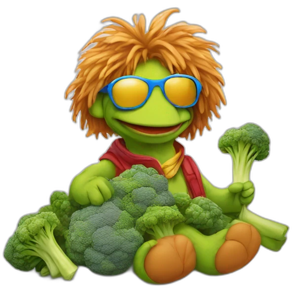 Fraggle with sunglasses eating brócoli  emoji