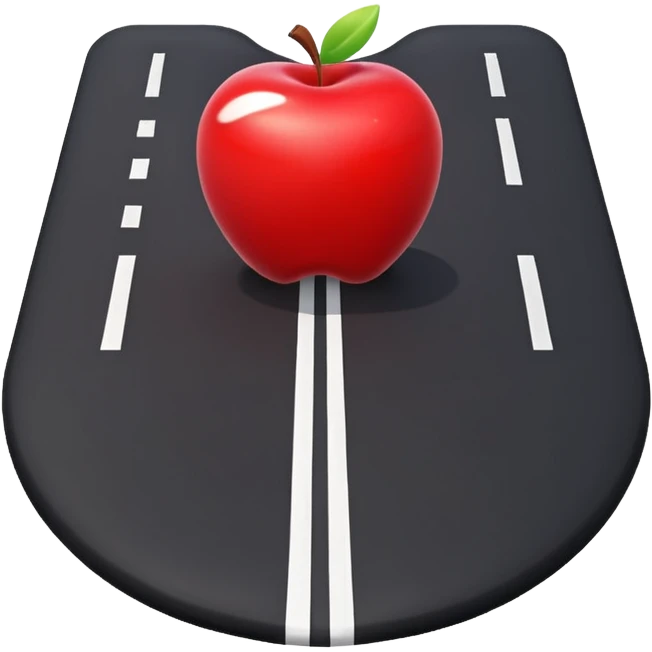 3D apple emoji style, T-shaped road, with glossy finish and no background, top-down view emoji