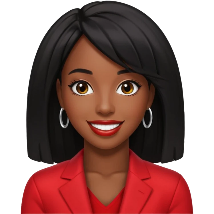 Kelly Rowland with black hair, red outfit emoji