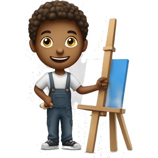 europian boy holds little brush, an easel emoji