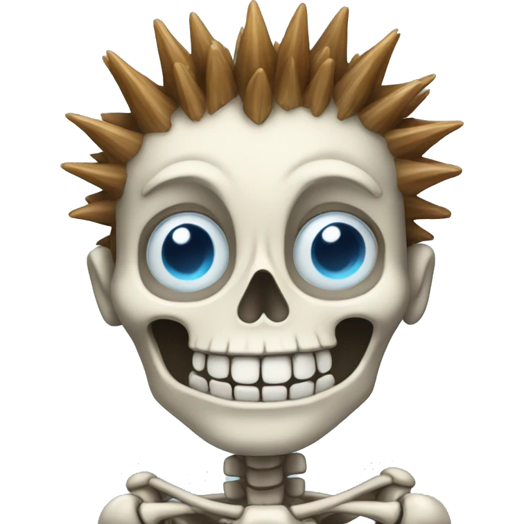skeleton with spiky hair smiling blue eyes emoji