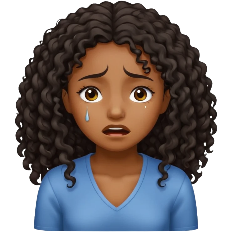 Black girl long dark curly hair crying emoji