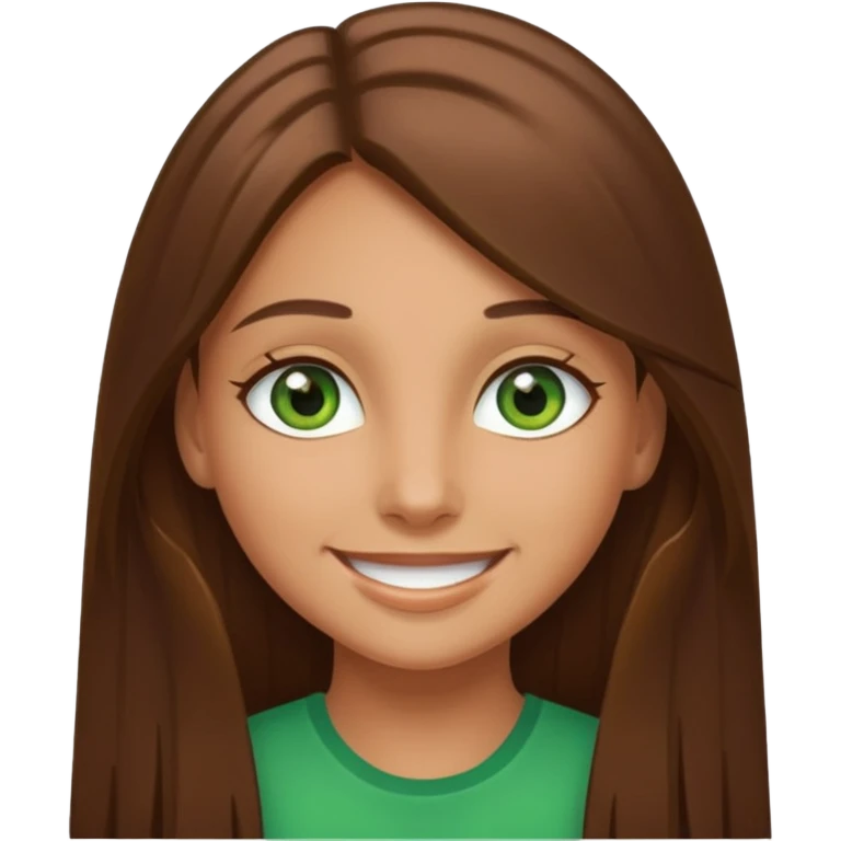 Tan girl emoji with straight long brown hair and green eyes emoji
