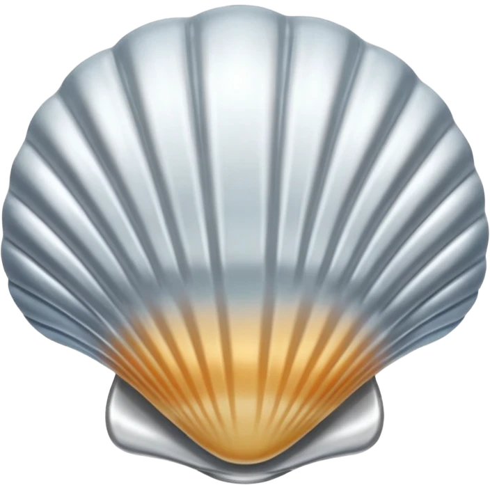 A seashell emoji made of polished silver chrome, smooth curved surface, reflective metallic highlights, elegant minimal design, iOS emoji style, centered, clean white background, soft lighting emoji