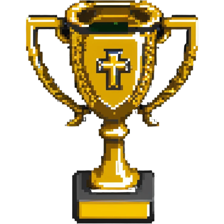 A golden trophy with a computer/code symbol for hackathon winner emoji