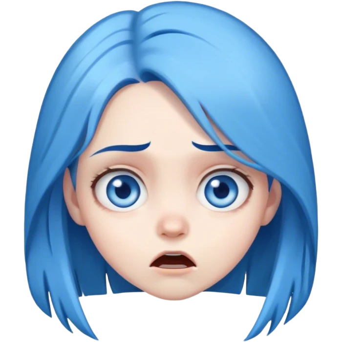girl with blue hair and eyes scared emoji