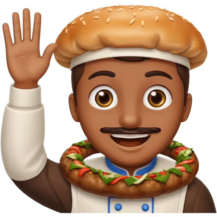 Create a cevapcici with eyes and a waving hand emoji