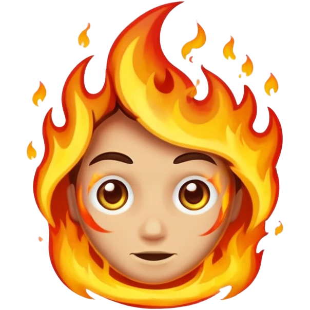 Character half burned / half restored, fire reversing direction emoji