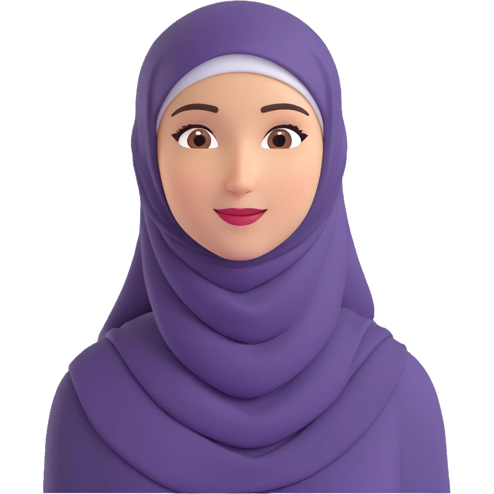 memoji style emoji of a woman wearing a hijab, friendly expression emoji