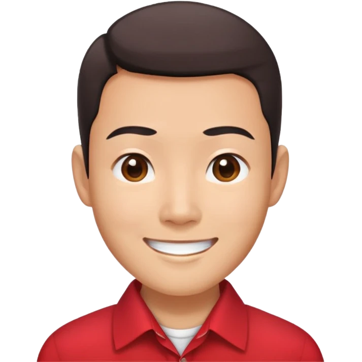 Asian with square shaped head smiling wearing red collar shirt emoji