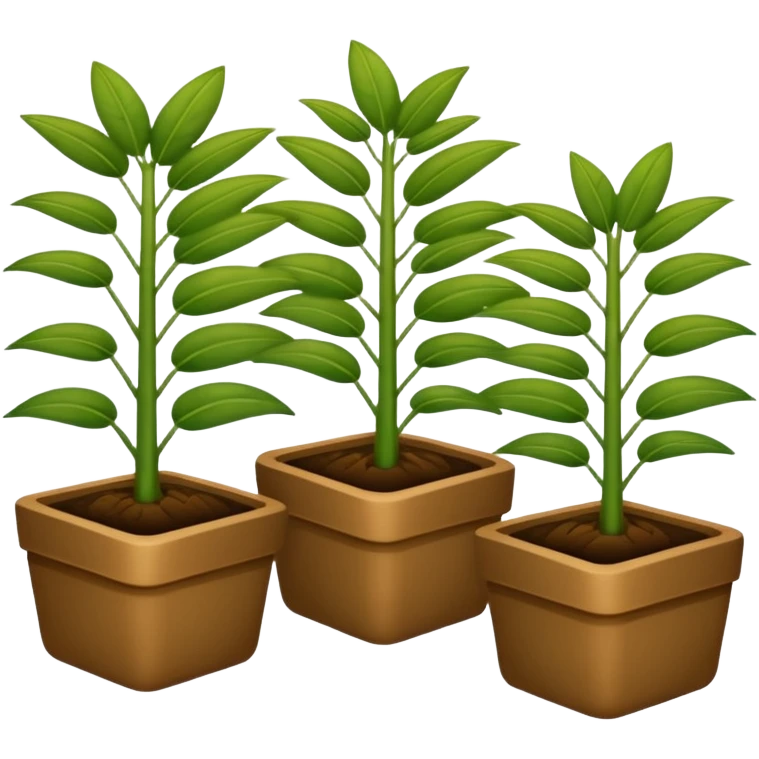 plantas abundantes tipo helecho en macetas rectangulares color café emoji