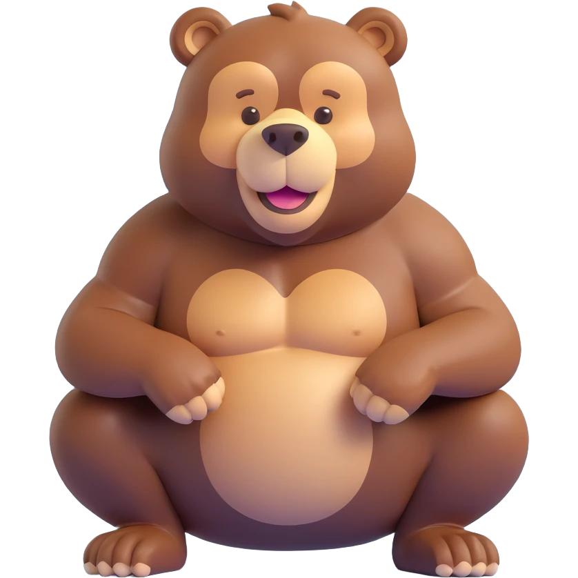 cheerful muscular brown bear exercising by squatting, playful motivational vibe emoji
