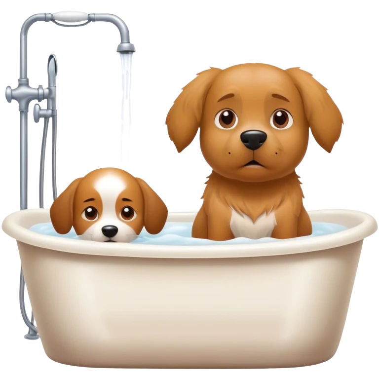 Big dog watching little dog take a bath emoji