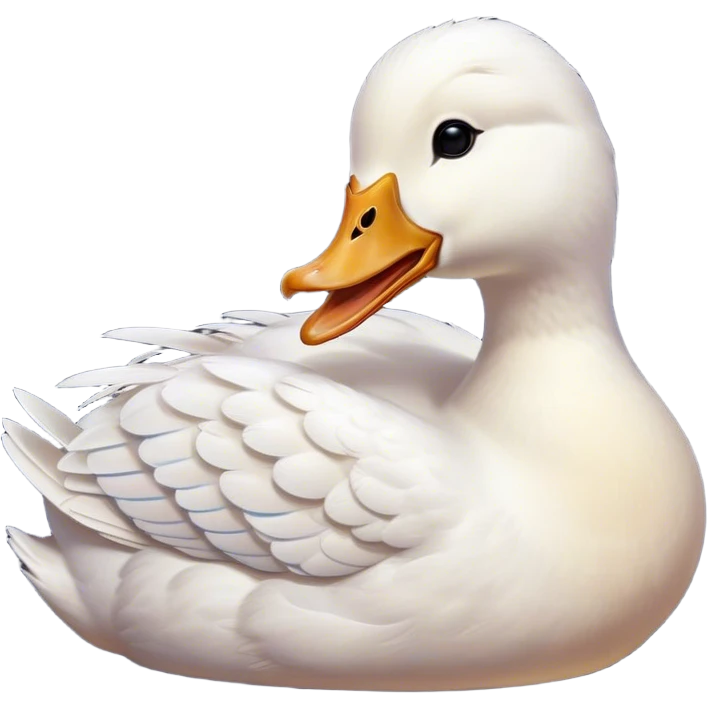 Cinematic Cute Yawning White Duck Portrait Emoji, Head tilted slightly with a dramatic, wide-open yawn, showcasing a soft, downy white plumage with gently drooping wings, round eyes barely open in drowsy contentment, Simplified yet irresistibly adorable features, highly detailed, glowing with a soft, cozy glow, high shine, relaxed yet expressive, stylized with a touch of whimsy, bright and endearing, soft glowing outline, capturing the essence of a sleepy yet affectionate duck, so drowsy it feels like it could float out of the screen and curl up for a nap! emoji