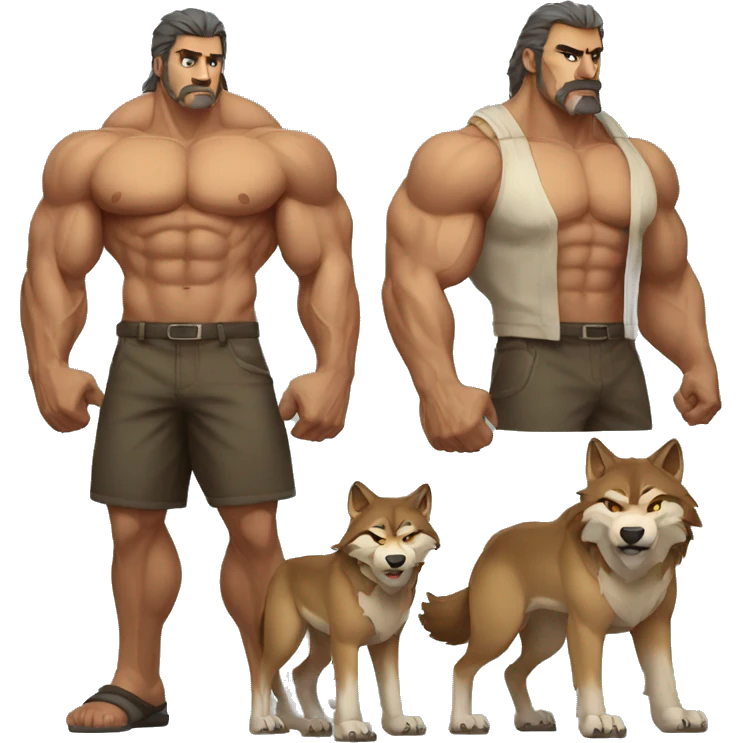 muscular wolf family emoji