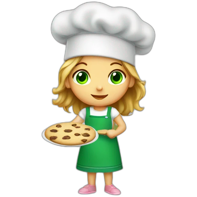 Small girl green eyes baking cookies emoji
