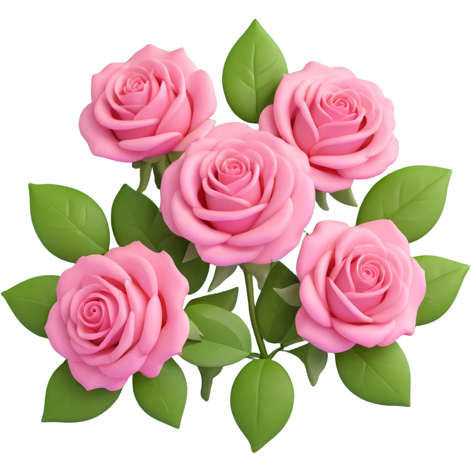 romantic arrangement of three pink roses with leaves, glossy, modern and fresh, soft round background emoji