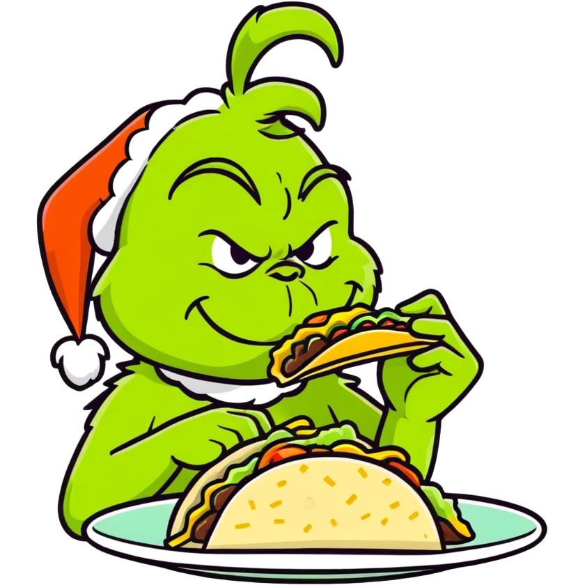 The grinch eating Birria tacos in summer emoji