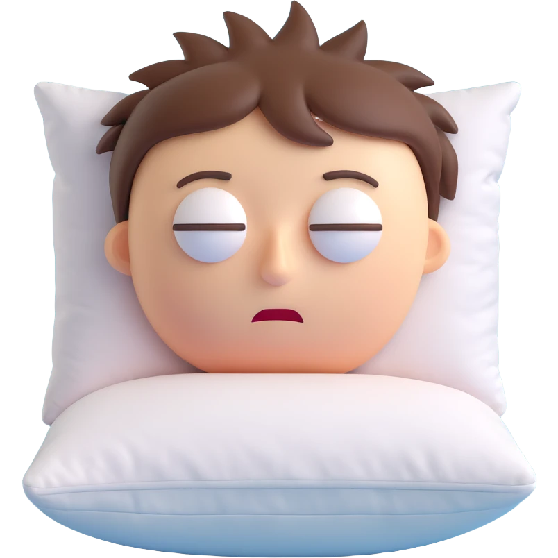 sleepy face with bedhead, one eye half open, pillow marks emoji