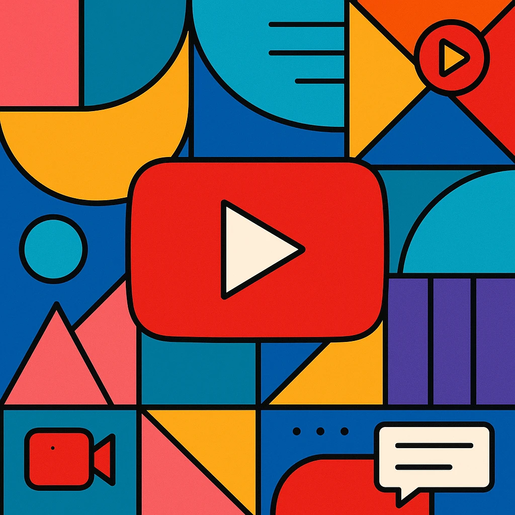 background for a YouTube video, bold and colorful, geometric patterns, subtle video icon elements emoji