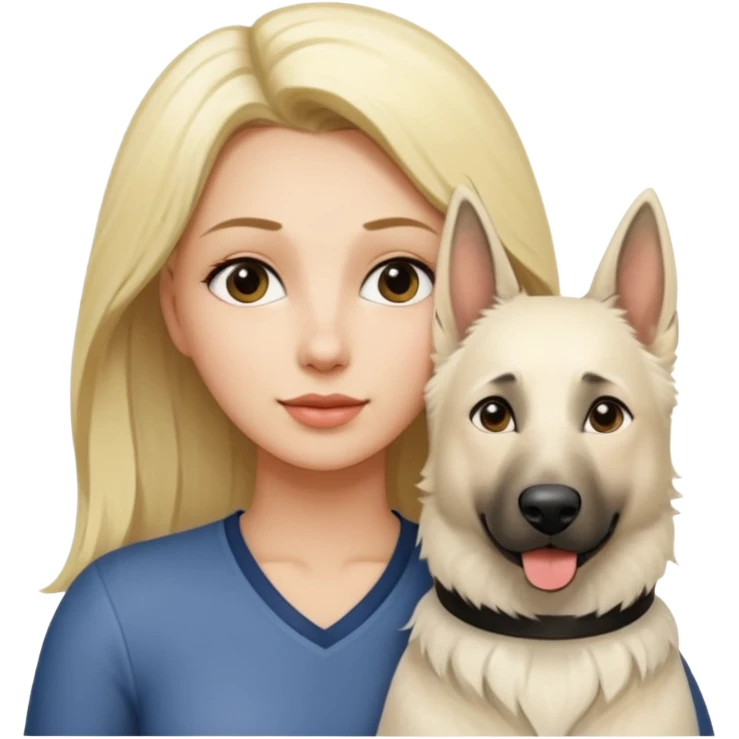 White belgian Shepard with Her blonde owner at a photo shoot  emoji