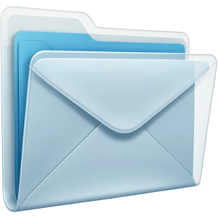 A simple emoji-style icon of a transparent white plastic folder, minimal and clean, with a visible envelope inside labeled “Henry Ballester”, subtle translucency, rounded corners, and soft shading. emoji